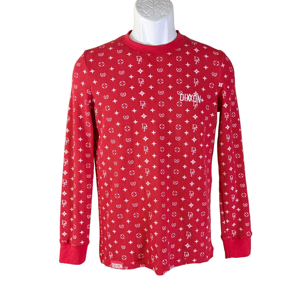 Dixxon Thermal Shirt Mens Medium Red Monogram Waffle Knit Long Sleeve